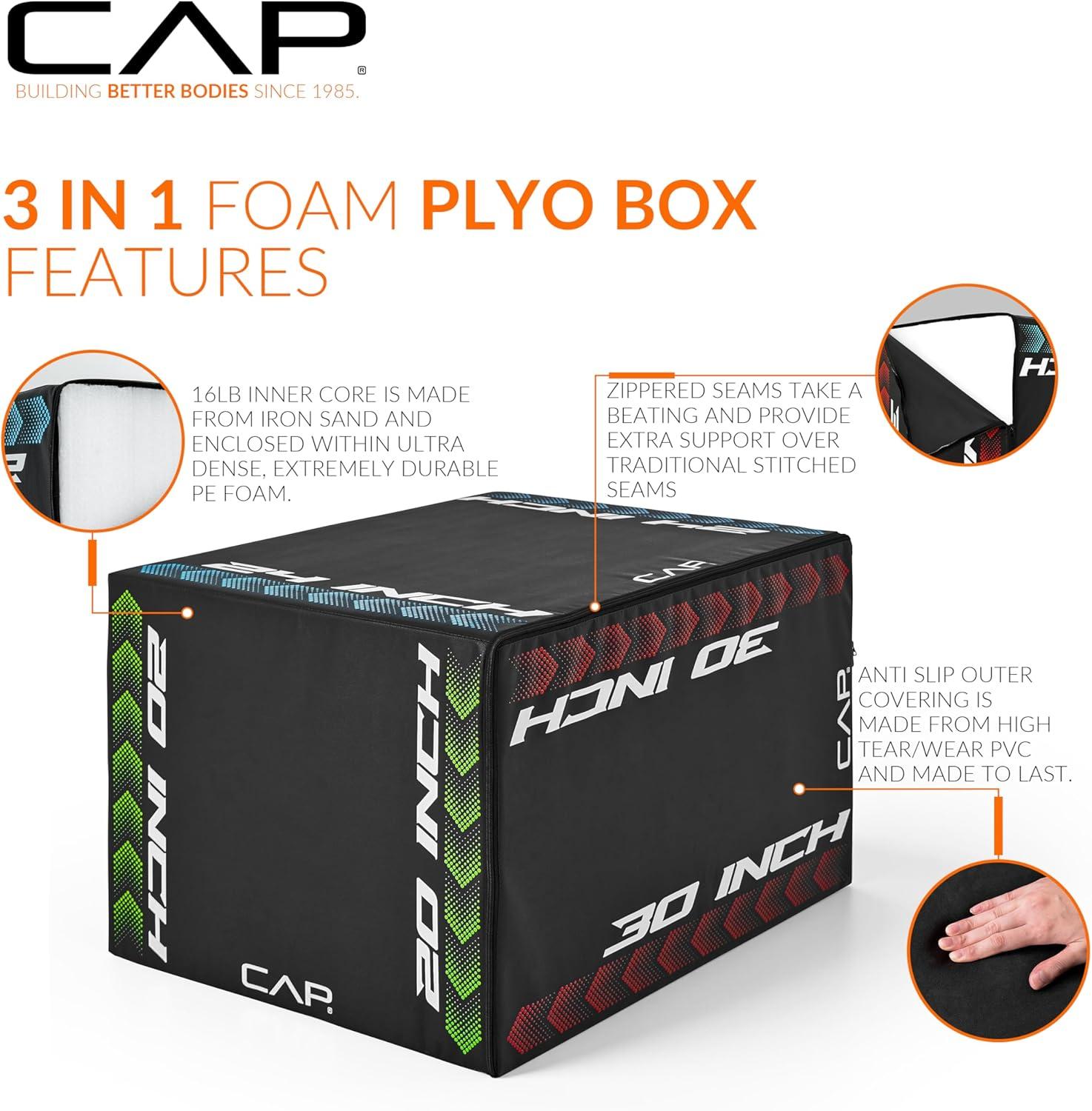 imageCAP Barbell 3in1 Foam Plyometric Jump Box Adjustable Heights for Home Gym HIIT StepUps Agility Drills ampamp Strength Training