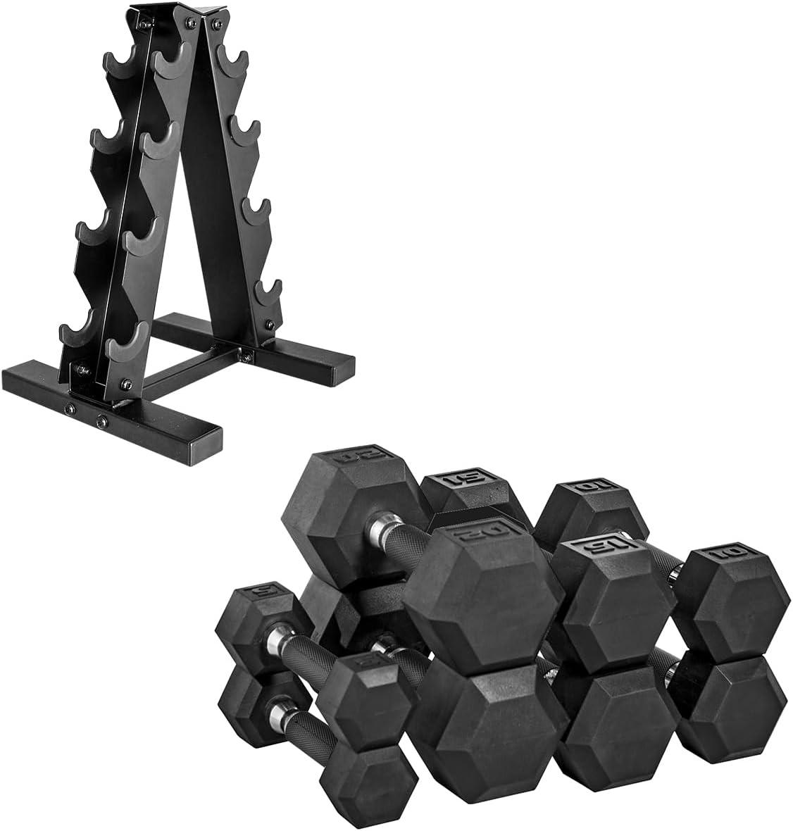 imageCAP Barbell Rubber Coated Dumbbell Weight Set with Vertical Rack 100 lb 150 lb and 210 lb Options100 lb Set