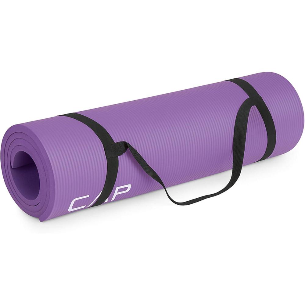 imageCAP Barbell 12Inch High Density Exercise Yoga Mat with Strap  Multiple OptionsPurple