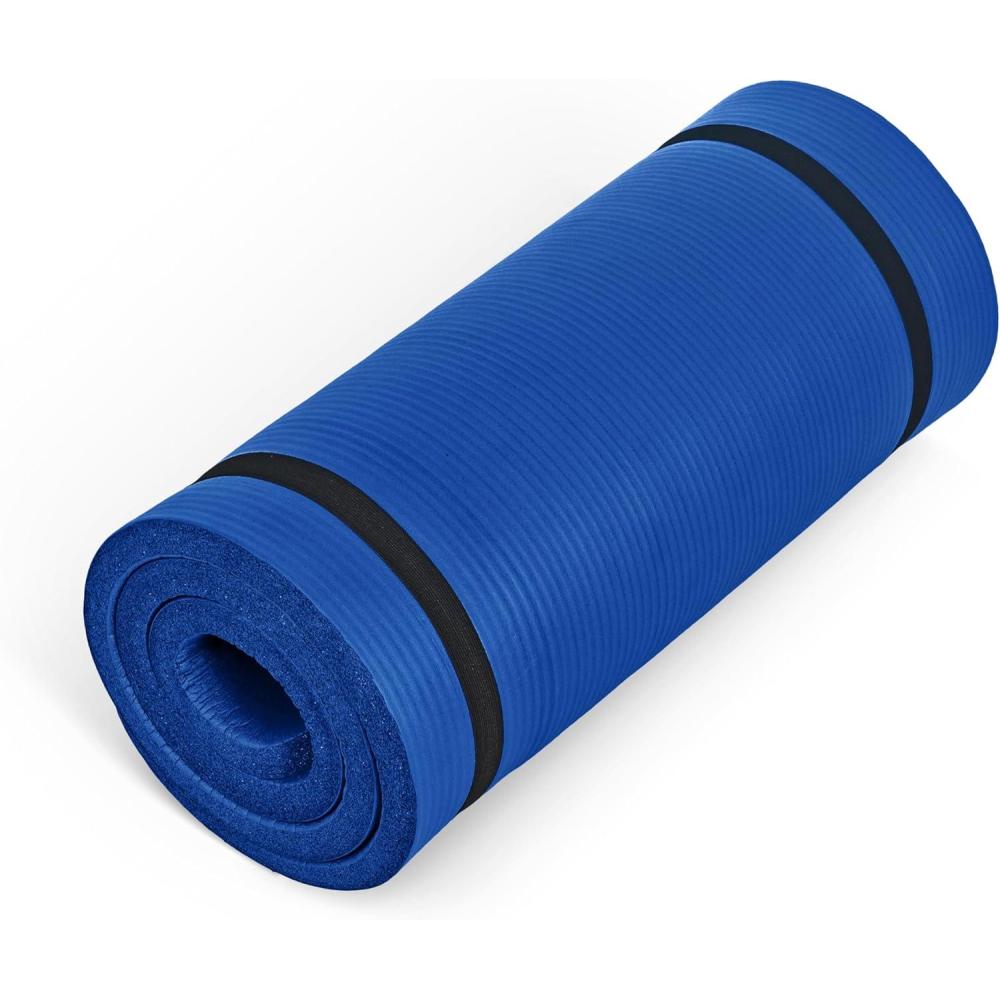 imageCAP Barbell 1Inch High Density Exercise Yoga Mat with Strap  Multiple ColorsBlue