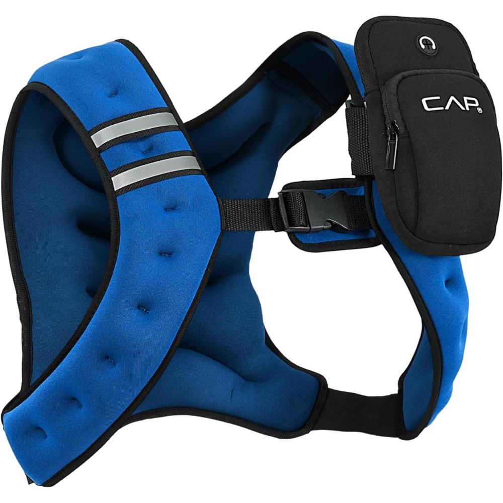 imageCAP Barbell 8LB Weighted Vest Unisex Workout Vest with Phone Pouch Reflective Strips and Adjustable Fit for Walking Running Cardio and Strength Training Black or BlueBlue