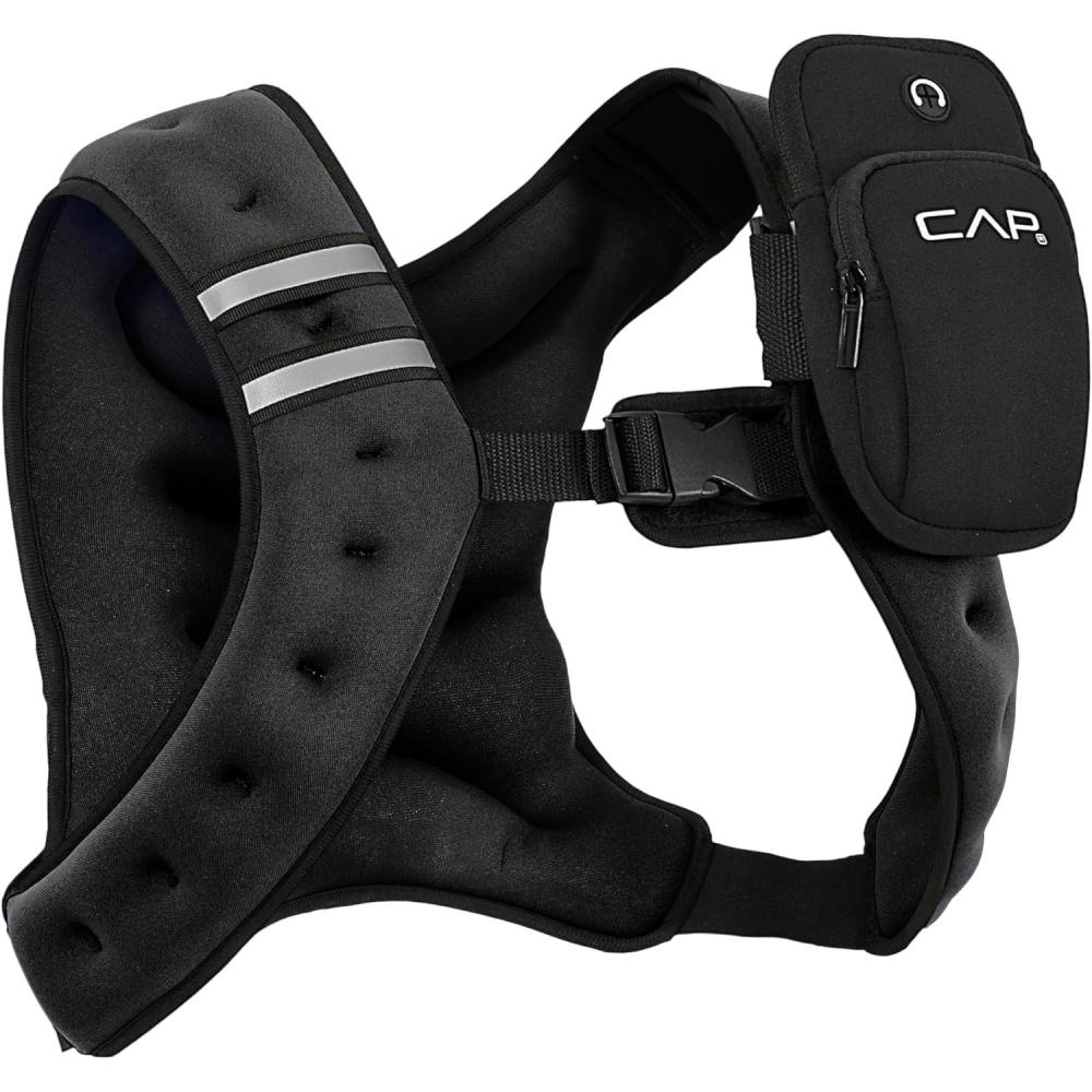 imageCAP Barbell 8LB Weighted Vest Unisex Workout Vest with Phone Pouch Reflective Strips and Adjustable Fit for Walking Running Cardio and Strength Training Black or BlueBlack