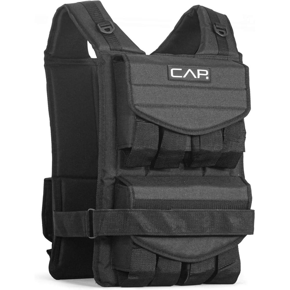 imageCAP Barbell Adjustable Weighted Vest 20150 lbs HeavyDuty Workout Vest with Removable Iron Weights for Strength Training Cardio Running and Calisthenics70lbs