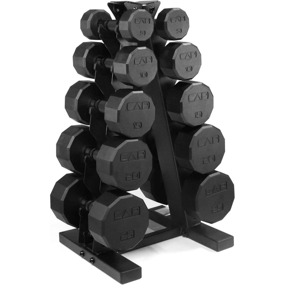 imageCAP Barbell Rubber Coated Dumbbell Weight Set with Vertical Rack  100 lb 150 lb and 210 lb Options150 lb  Set