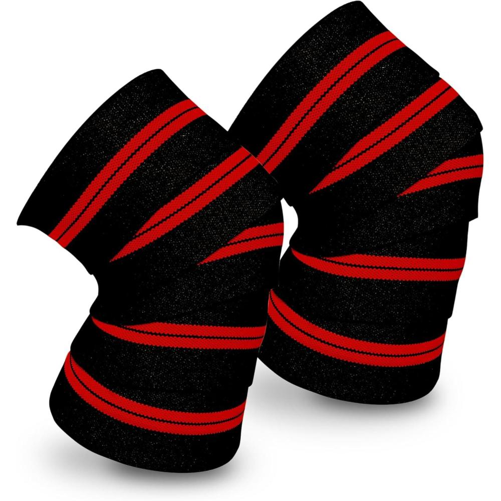 imageCap Barbell Elastic Knee Wraps for Weightlifing Pair of Adjustable Knee Wraps for Men ampamp Women for Powerlifting Squats Leg Press and Cross Training