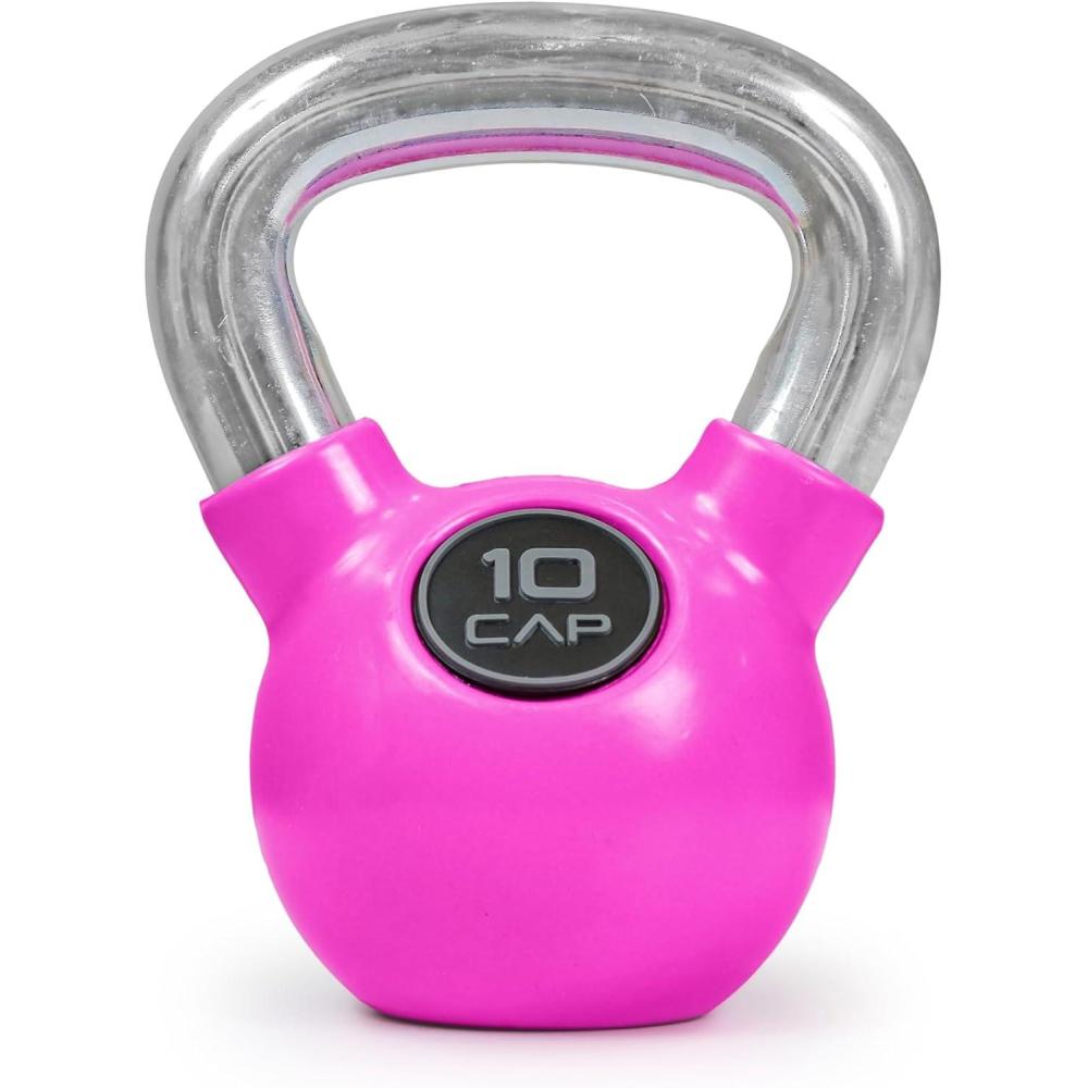 imageCap Barbell Rubber Color Coated Kettlebell with Chrome HandlePink 10Pound
