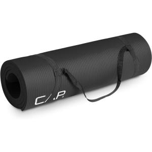 CAP Barbell 1/2-Inch High Density Exercise Yoga Mat with Strap | Multiple Options(Black)
