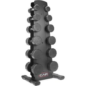 CAP Barbell Rubber Coated Dumbbell Weight Set with Vertical Rack | 100 lb, 150 lb, and 210 lb Options(210 lb – Set – Black Rack)