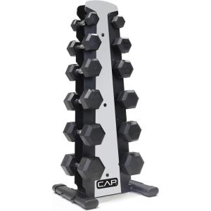 CAP Barbell Rubber Coated Dumbbell Weight Set with Vertical Rack | 100 lb, 150 lb, and 210 lb Options(210 pounds)