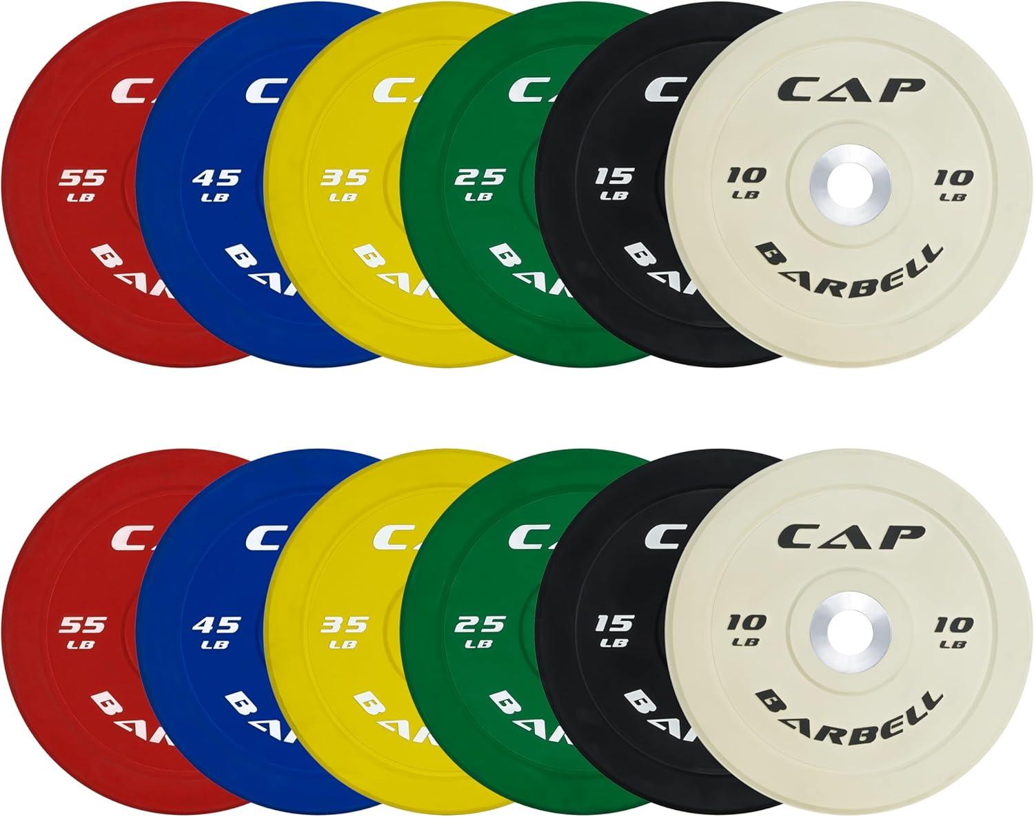 imageCAP Barbell 2Inch Olympic Bumper Plate Weight Set with 6 Post Rack 100370 lbs Multiple OptionsCOMPETITION