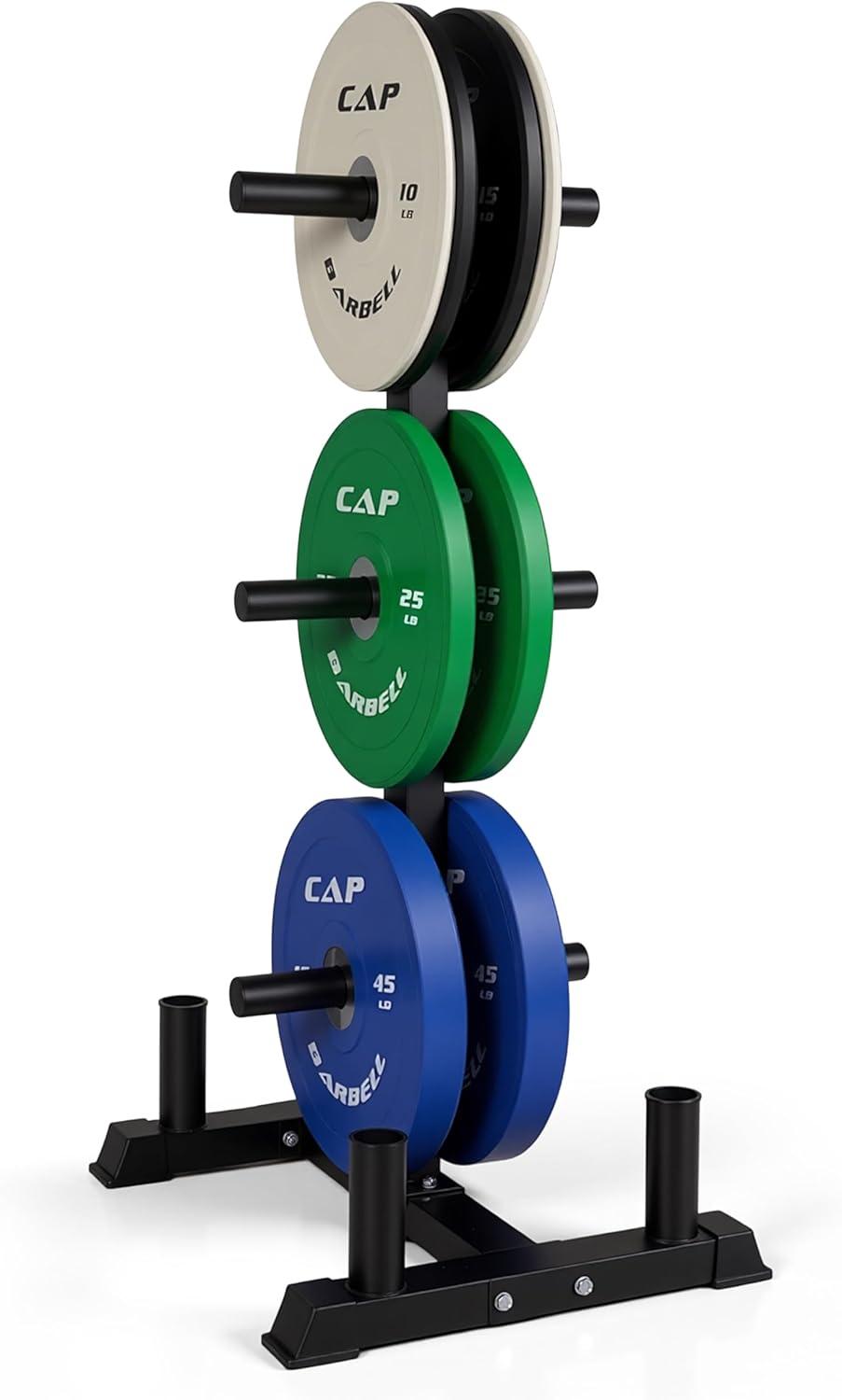 imageCAP Barbell 2Inch Olympic Bumper Plate Weight Set with 6 Post Rack 100370 lbs Multiple OptionsCOMPETITION