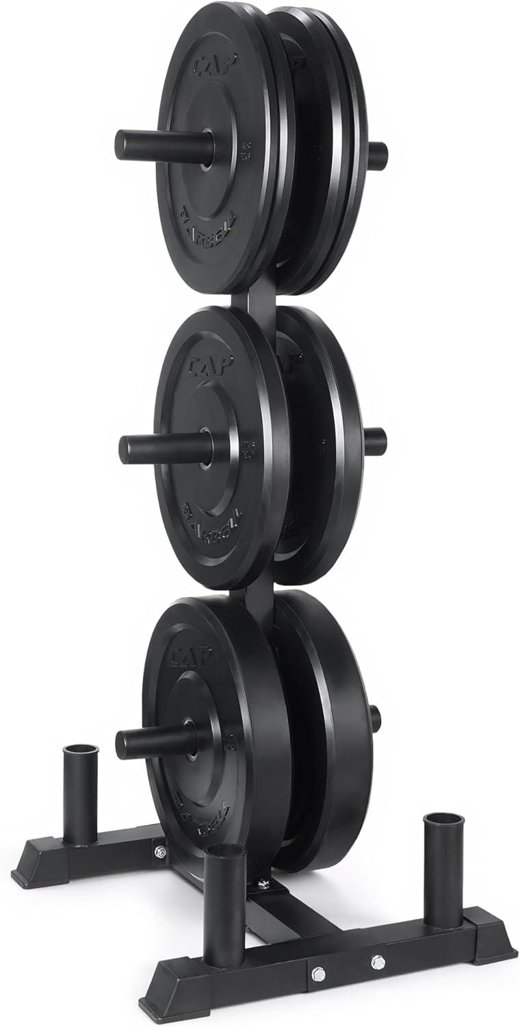 imageCAP Barbell 2Inch Olympic Bumper Plate Weight Set with 6 Post Rack 100370 lbs Multiple OptionsELITE