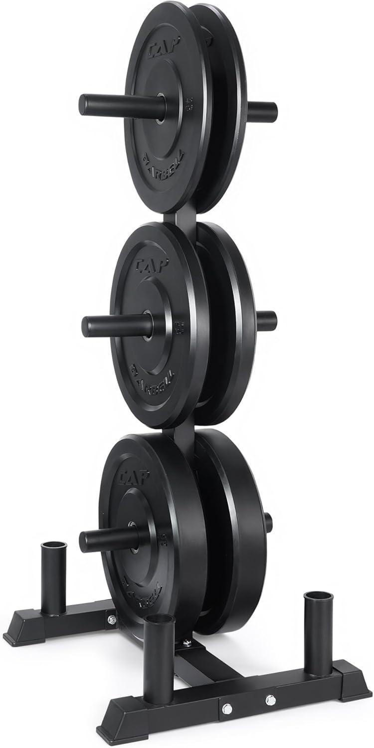 imageCAP Barbell 2Inch Olympic Bumper Plate Weight Set with 6 Post Rack 100370 lbs Multiple OptionsELITE