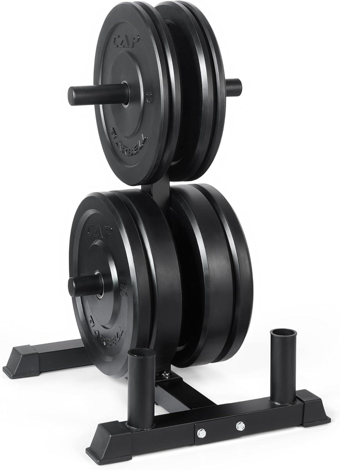 imageCAP Barbell 2Inch Olympic Bumper Plate Weight Set with 6 Post Rack 100370 lbs Multiple OptionsELITE