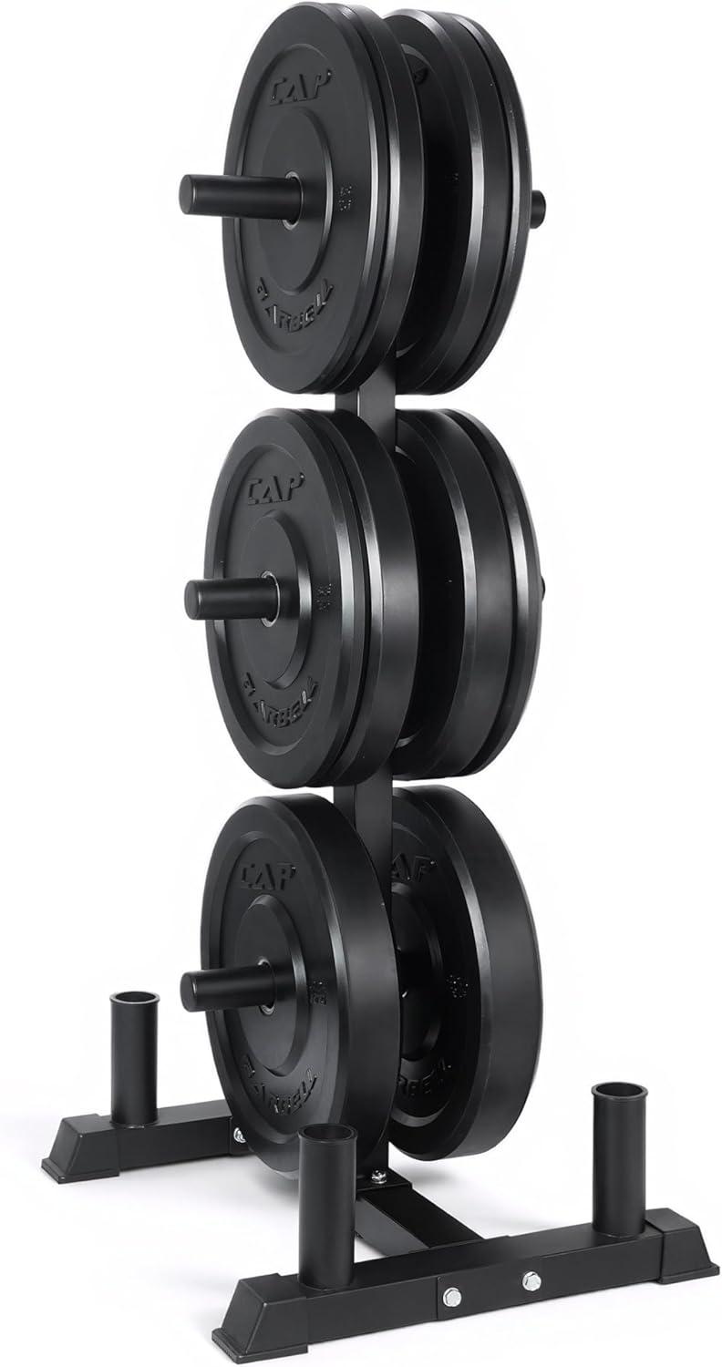 imageCAP Barbell 2Inch Olympic Bumper Plate Weight Set with 6 Post Rack 100370 lbs Multiple OptionsELITE