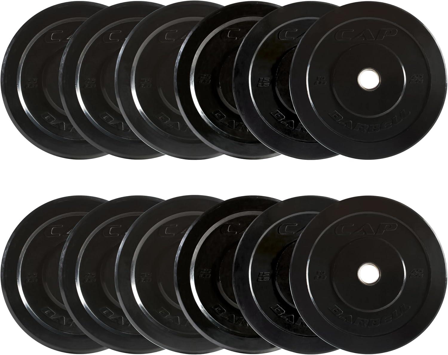 imageCAP Barbell 2Inch Olympic Bumper Plate Weight Set with 6 Post Rack 100370 lbs Multiple OptionsELITE