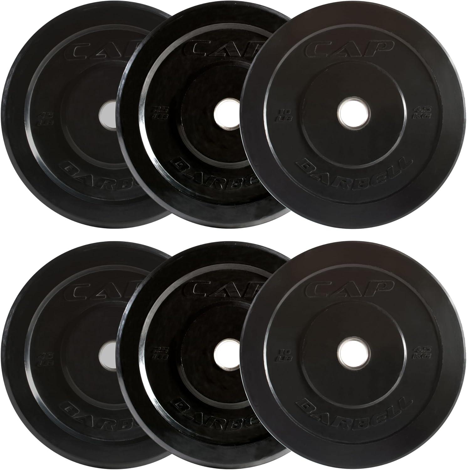 imageCAP Barbell 2Inch Olympic Bumper Plate Weight Set with 6 Post Rack 100370 lbs Multiple OptionsELITE