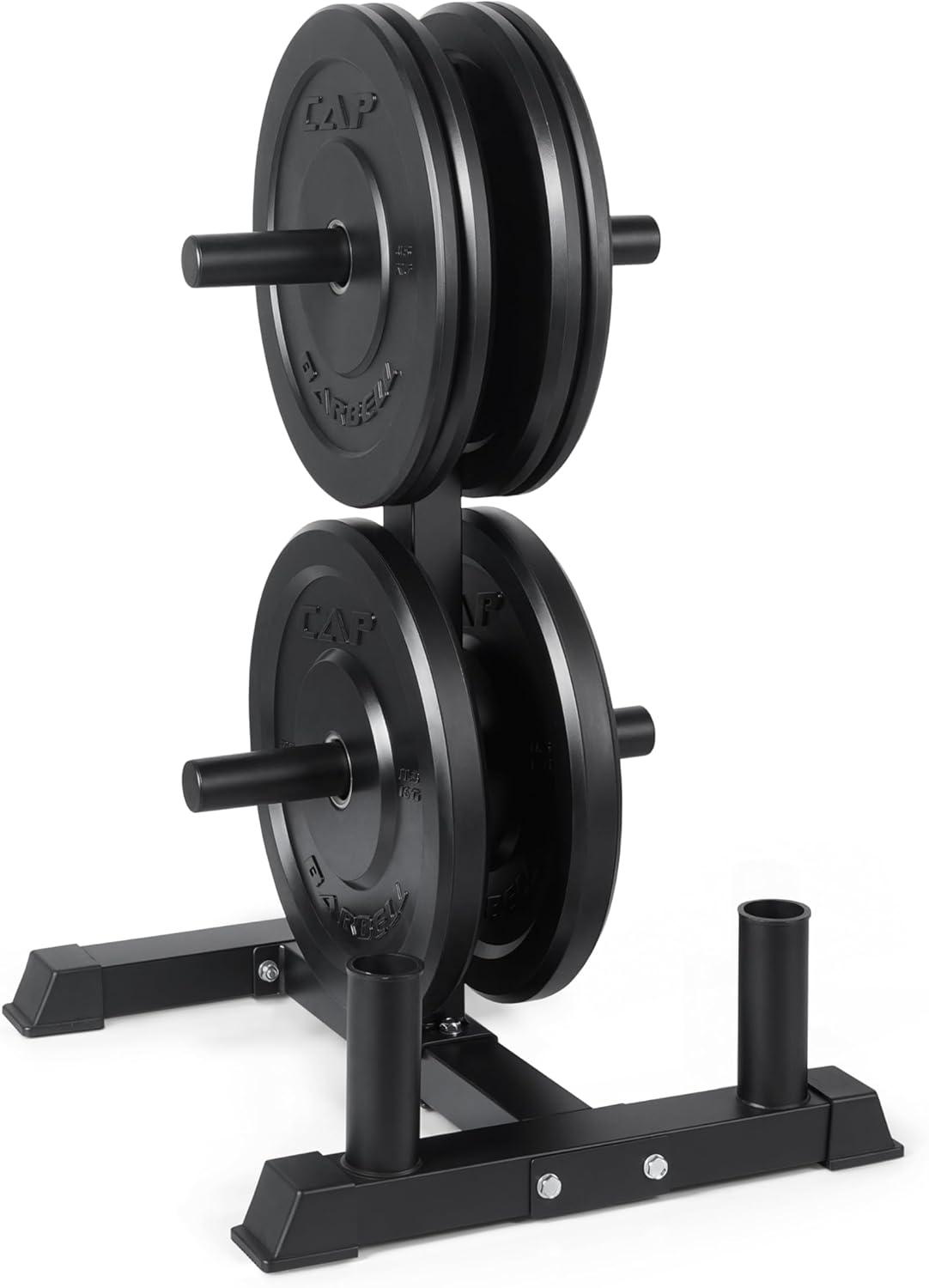 imageCAP Barbell 2Inch Olympic Bumper Plate Weight Set with 6 Post Rack 100370 lbs Multiple OptionsELITE