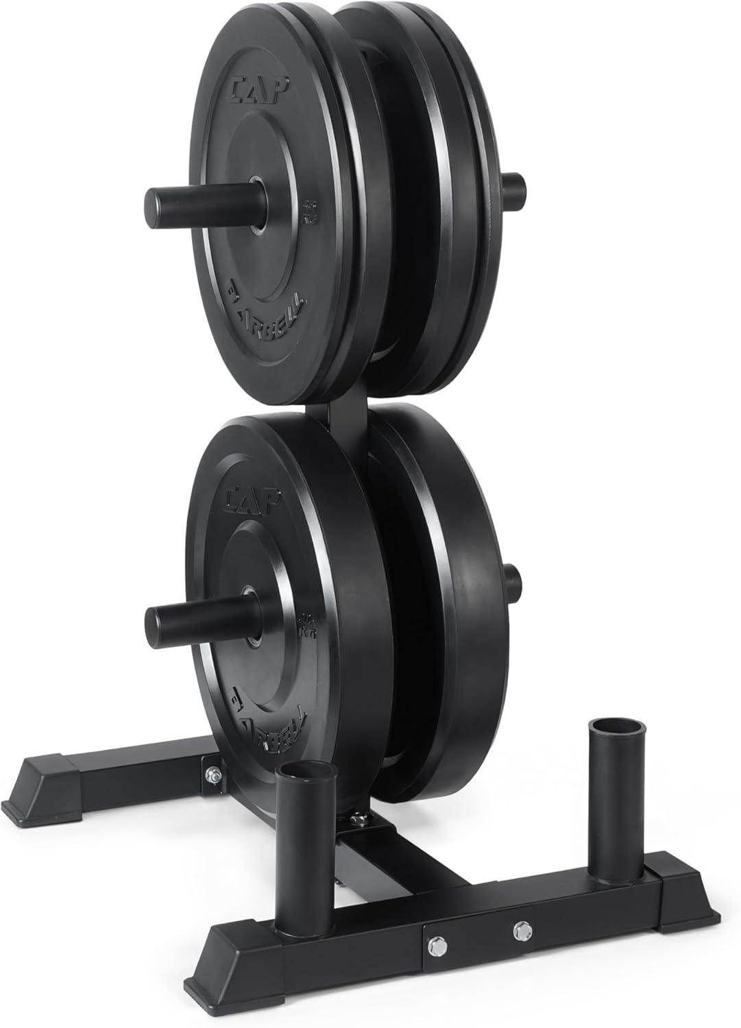 imageCAP Barbell 2Inch Olympic Bumper Plate Weight Set with 6 Post Rack 100370 lbs Multiple OptionsELITE
