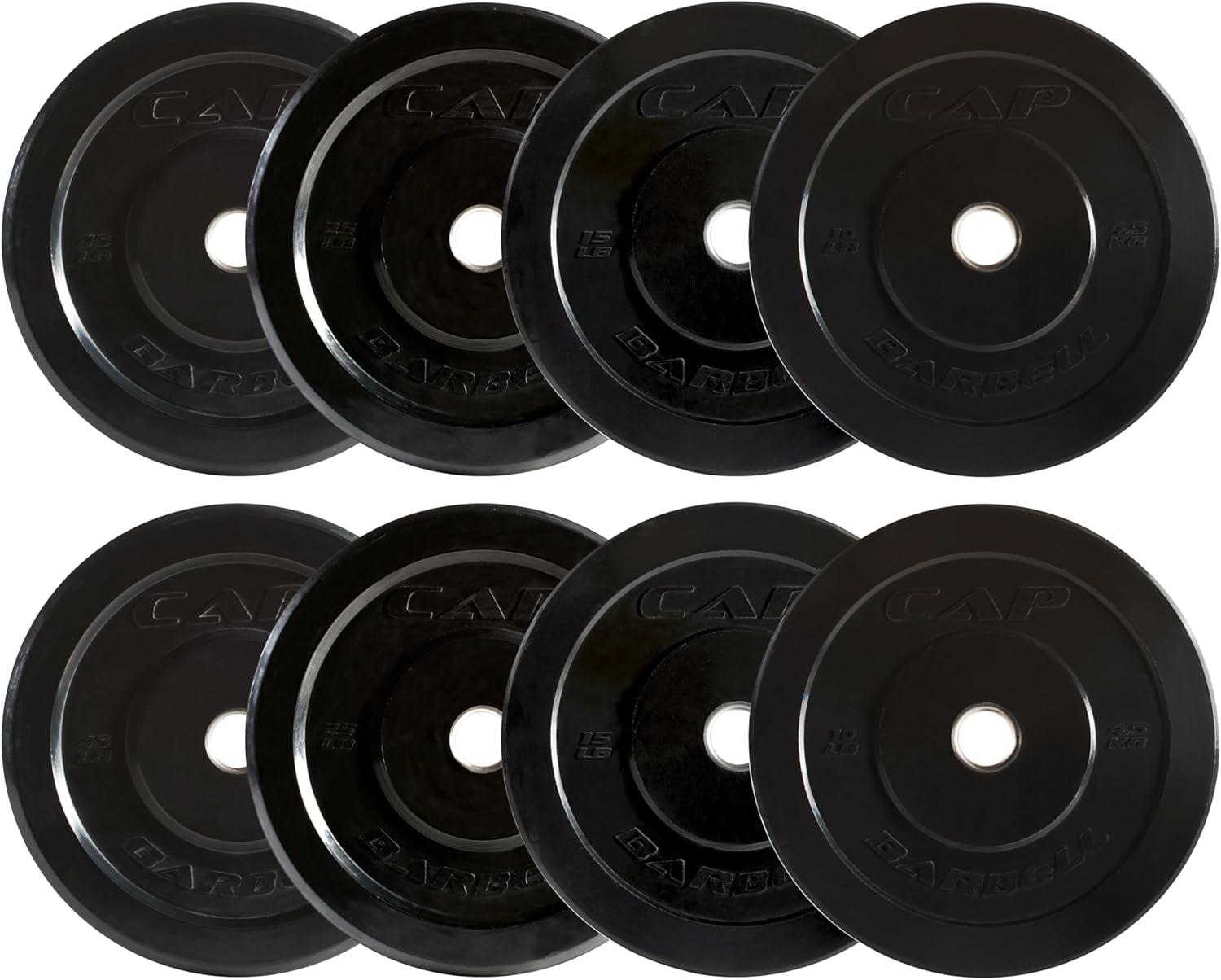 imageCAP Barbell 2Inch Olympic Bumper Plate Weight Set with 6 Post Rack 100370 lbs Multiple OptionsELITE
