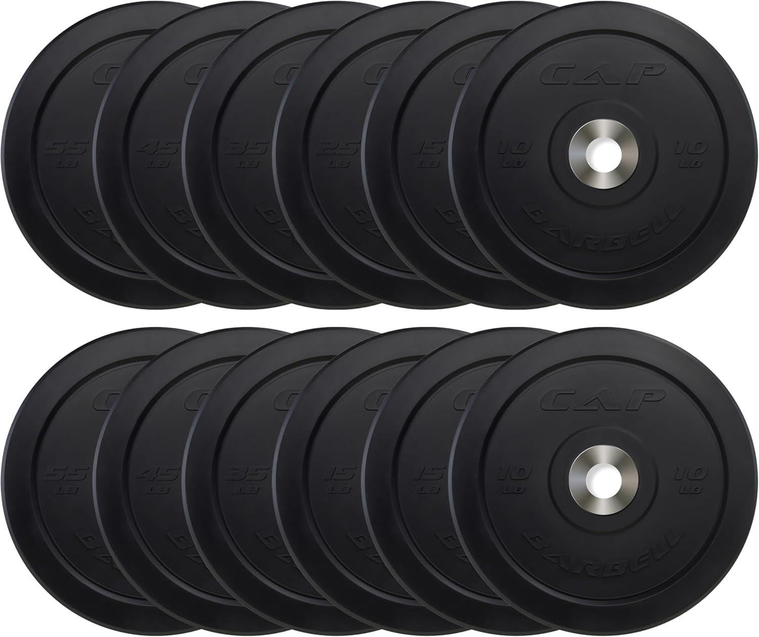 imageCAP Barbell 2Inch Olympic Bumper Plate Weight Set with 6 Post Rack 100370 lbs Multiple OptionsPRO