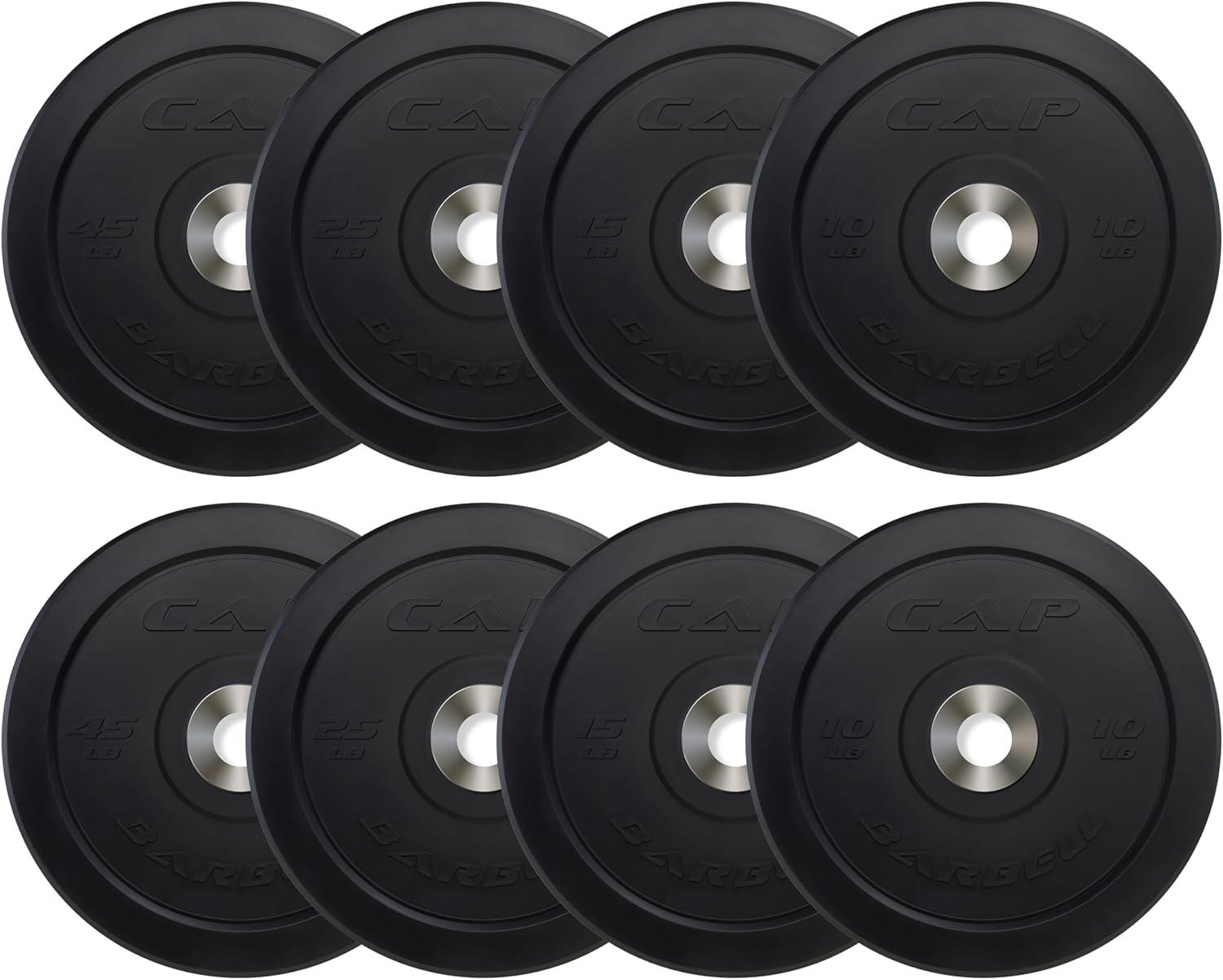 imageCAP Barbell 2Inch Olympic Bumper Plate Weight Set with 6 Post Rack 100370 lbs Multiple OptionsPRO