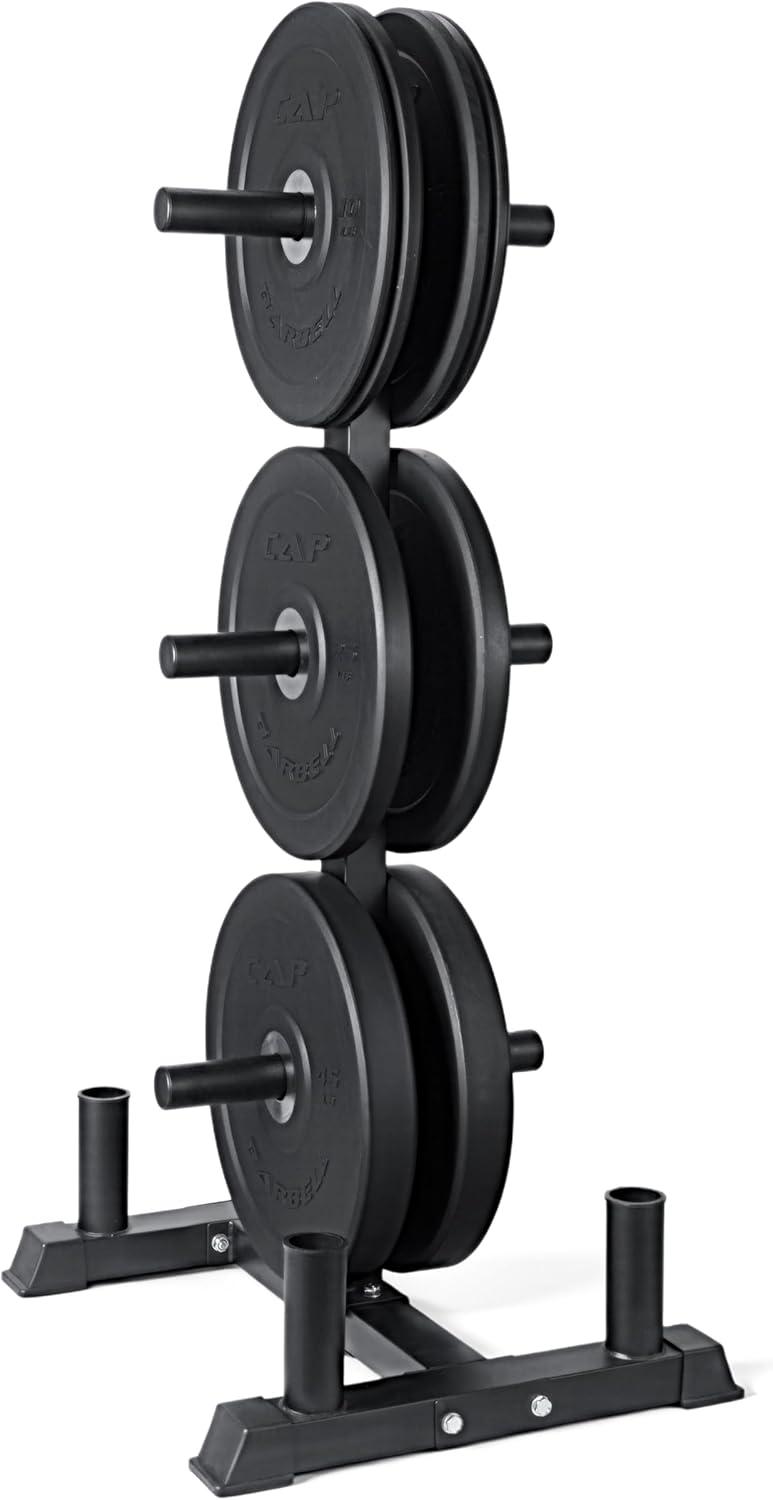 imageCAP Barbell 2Inch Olympic Bumper Plate Weight Set with 6 Post Rack 100370 lbs Multiple OptionsPRO