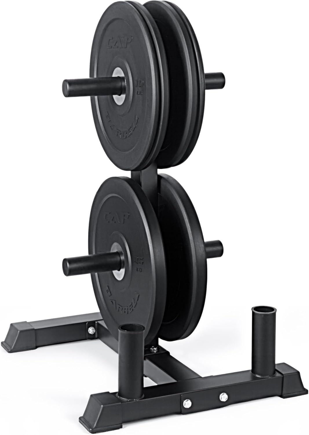 imageCAP Barbell 2Inch Olympic Bumper Plate Weight Set with 6 Post Rack 100370 lbs Multiple OptionsPRO