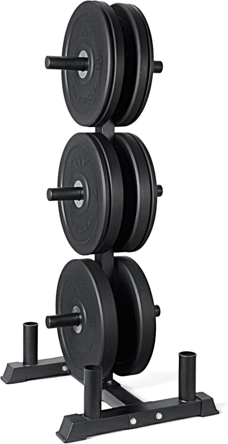 imageCAP Barbell 2Inch Olympic Bumper Plate Weight Set with 6 Post Rack 100370 lbs Multiple OptionsPRO