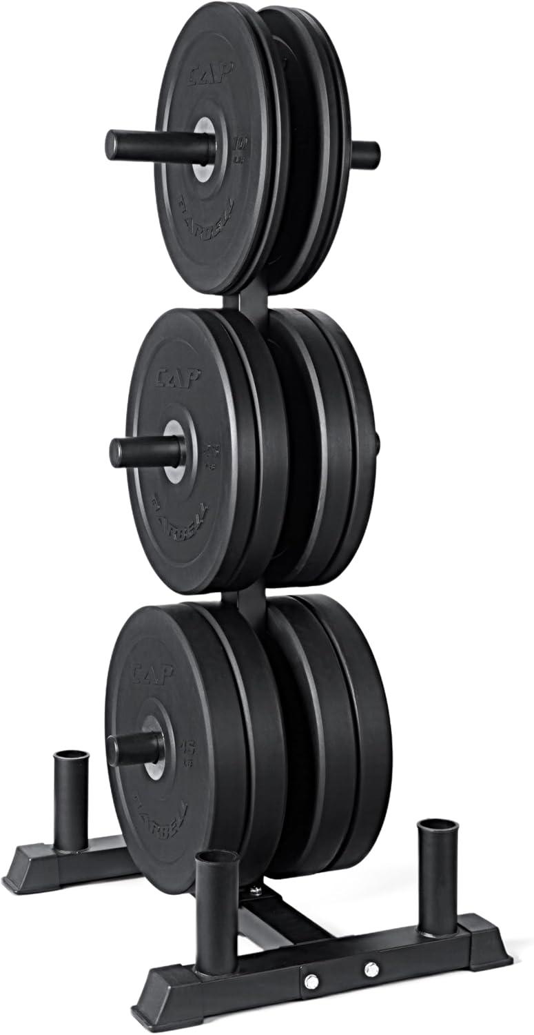 imageCAP Barbell 2Inch Olympic Bumper Plate Weight Set with 6 Post Rack 100370 lbs Multiple OptionsPRO