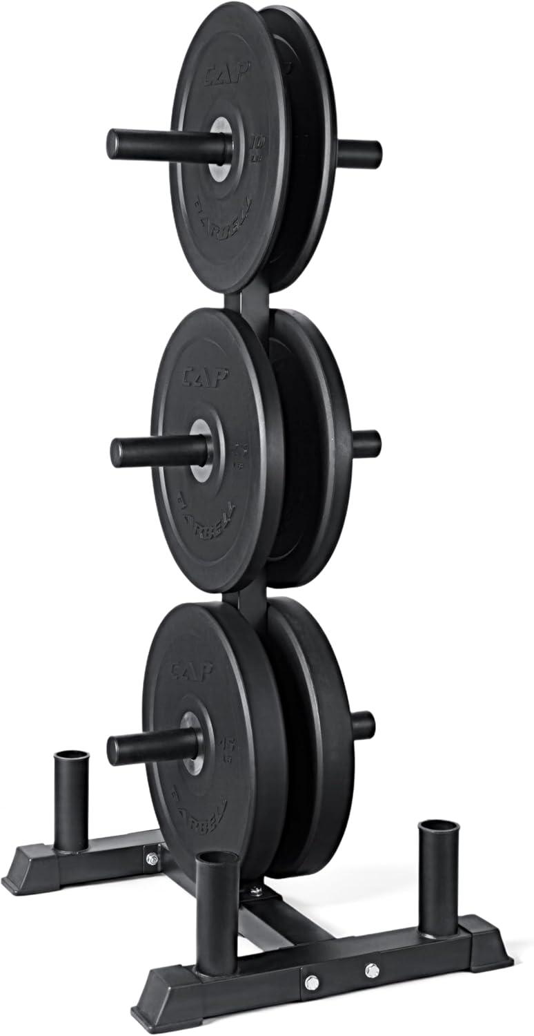 imageCAP Barbell 2Inch Olympic Bumper Plate Weight Set with 6 Post Rack 100370 lbs Multiple OptionsPRO