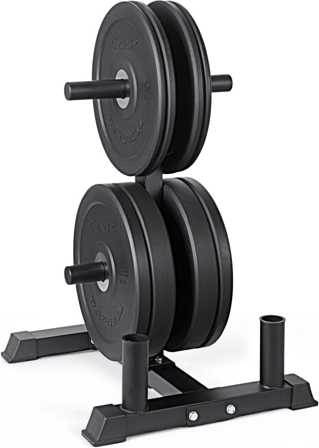 imageCAP Barbell 2Inch Olympic Bumper Plate Weight Set with 6 Post Rack 100370 lbs Multiple OptionsPRO
