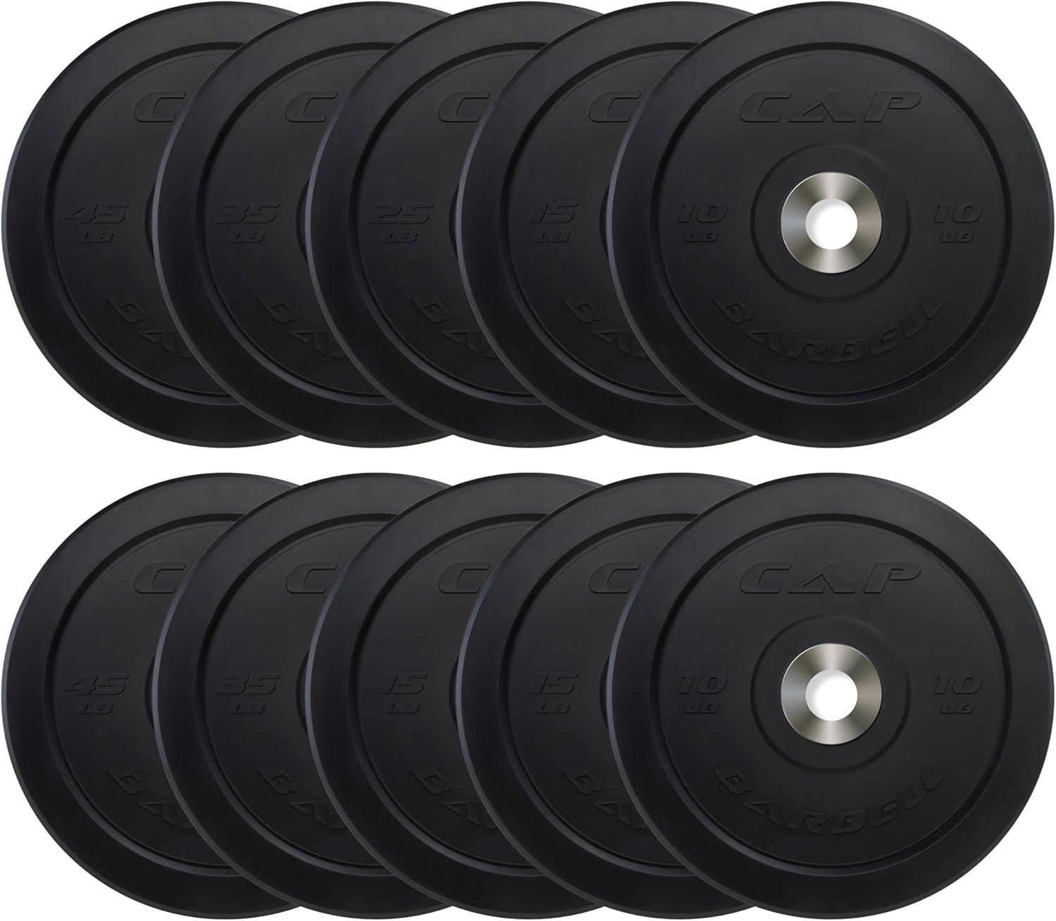 imageCAP Barbell 2Inch Olympic Bumper Plate Weight Set with 6 Post Rack 100370 lbs Multiple OptionsPRO