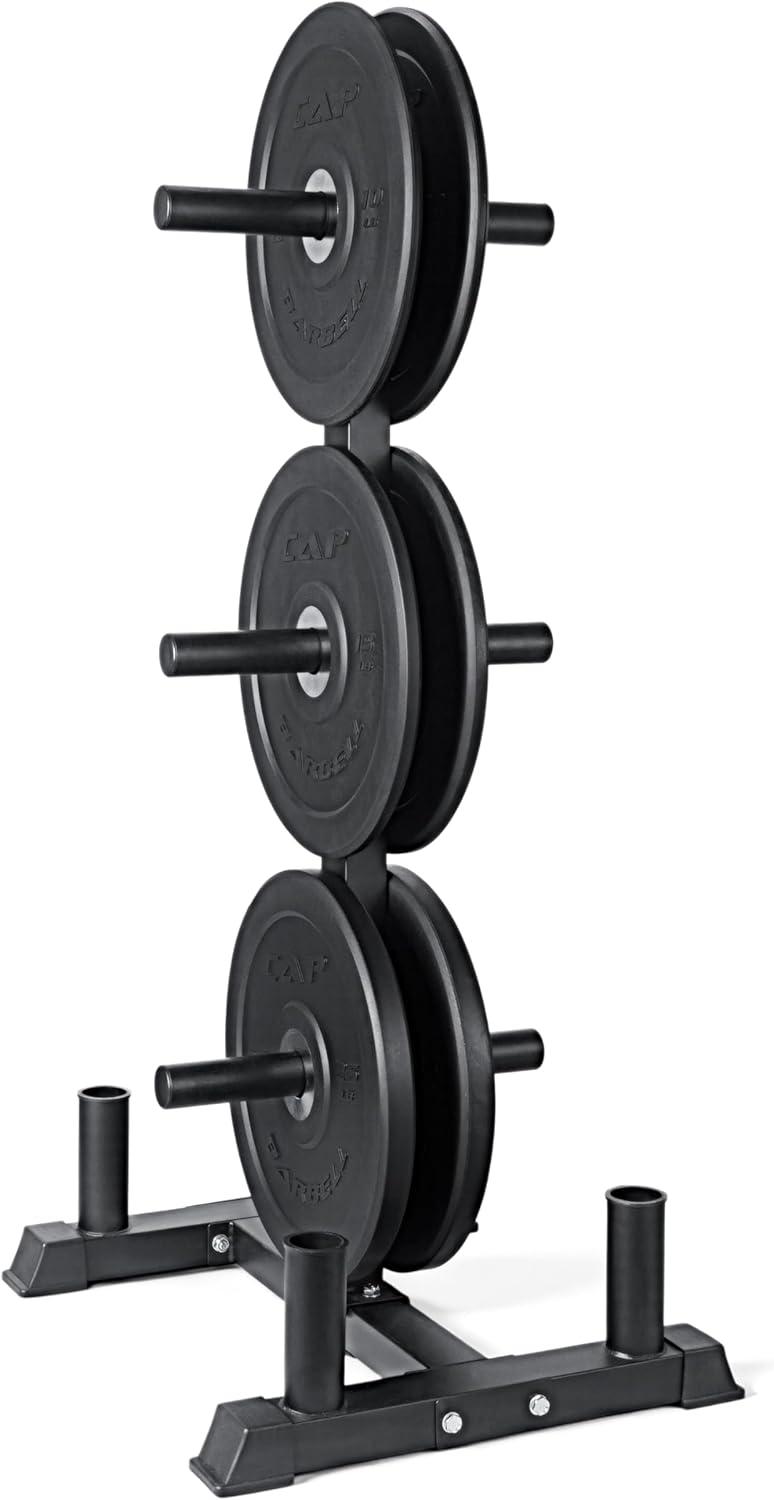 imageCAP Barbell 2Inch Olympic Bumper Plate Weight Set with 6 Post Rack 100370 lbs Multiple OptionsPRO