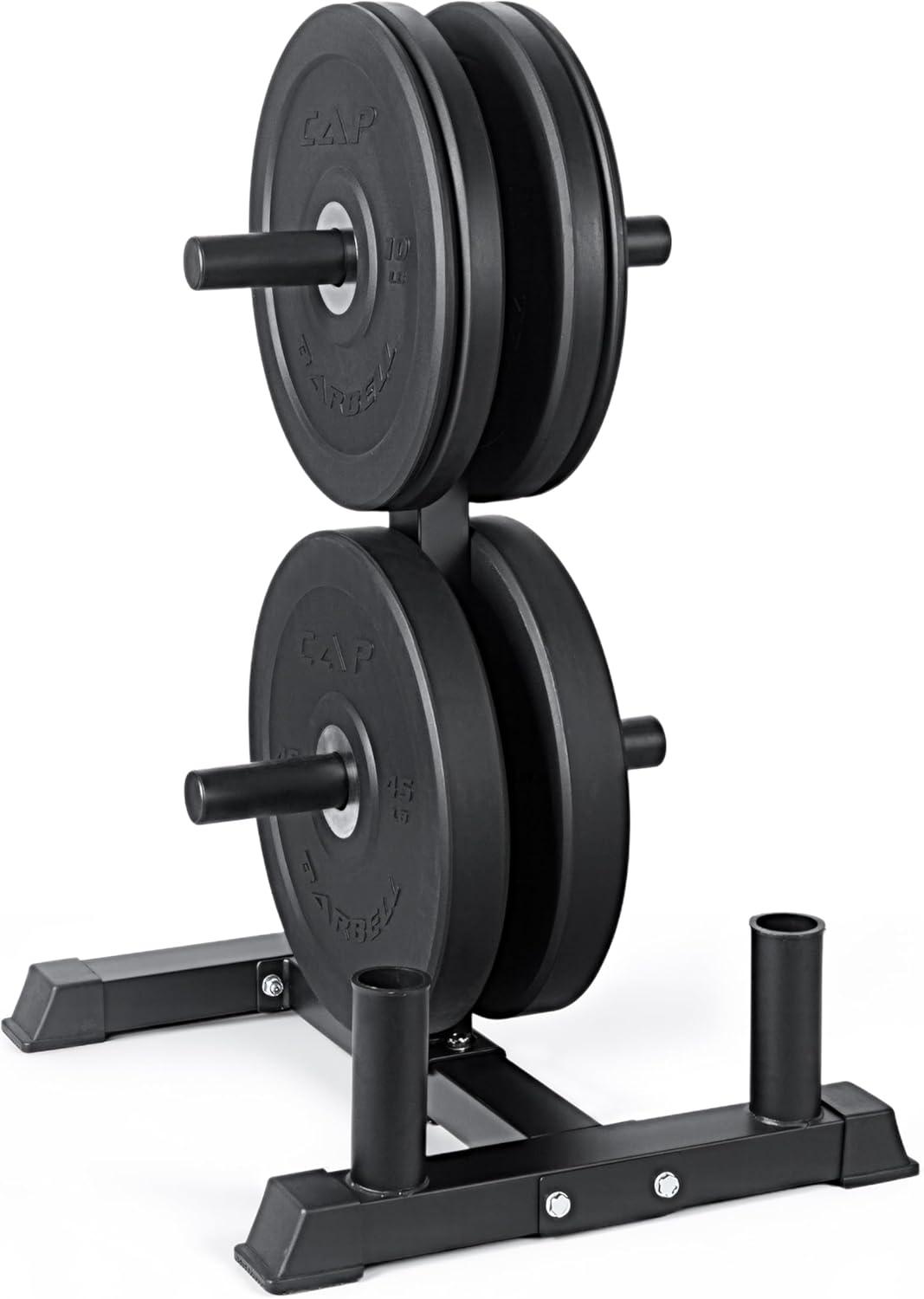 imageCAP Barbell 2Inch Olympic Bumper Plate Weight Set with 6 Post Rack 100370 lbs Multiple OptionsPRO