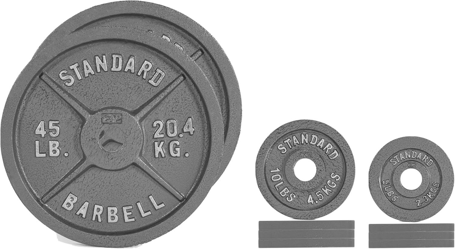 imageCAP Barbell 2Inch Olympic Cast Iron Plate Weight Set 75285 lbs Multiple OptionsCLASSIC GRAY