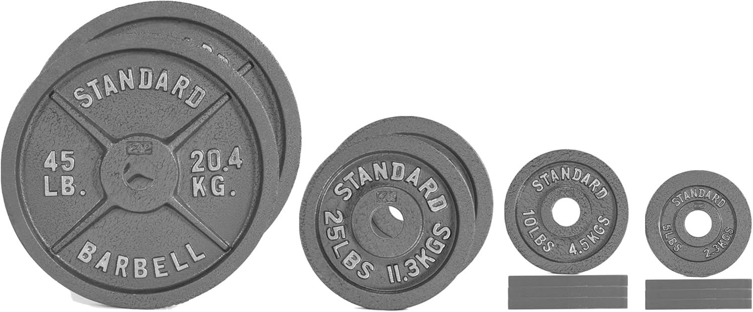 imageCAP Barbell 2Inch Olympic Cast Iron Plate Weight Set 75285 lbs Multiple OptionsCLASSIC GRAY