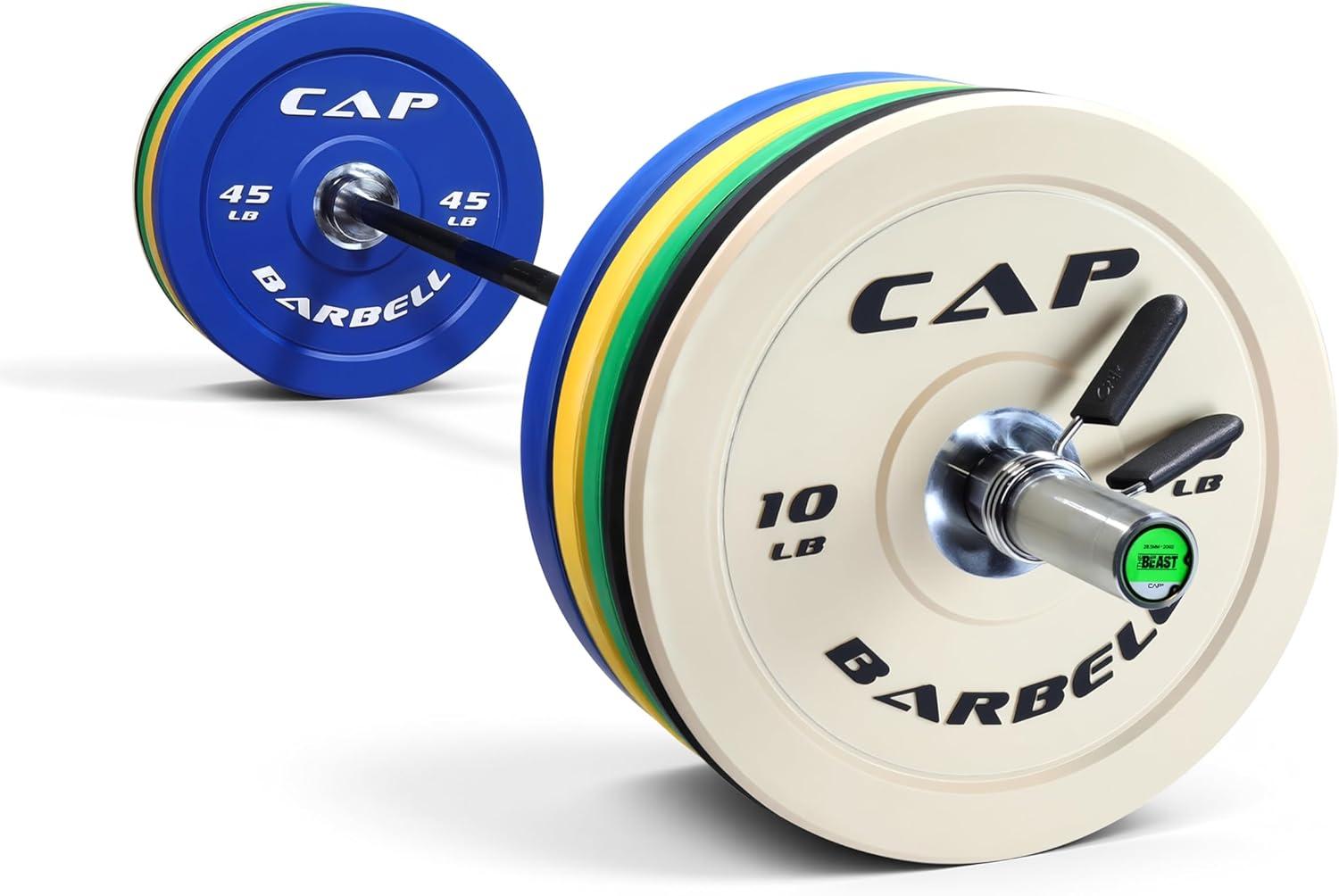 imageCAP Barbell Olympic Weight Set with 7ft Barbell ampamp Bumper Plates 160370 lbs Multiple OptionsCompetition