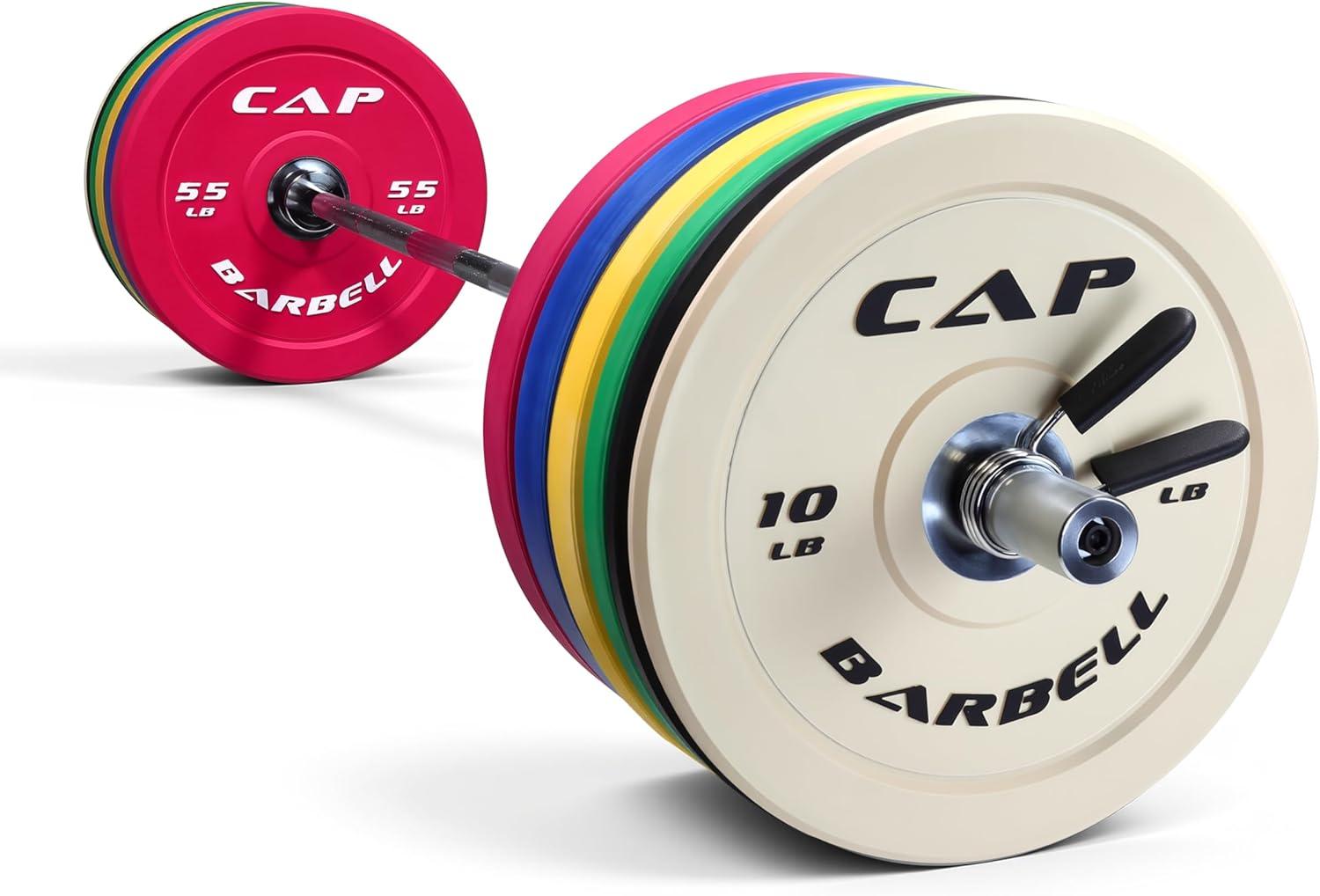 imageCAP Barbell Olympic Weight Set with 7ft Barbell ampamp Bumper Plates 160370 lbs Multiple OptionsCompetition
