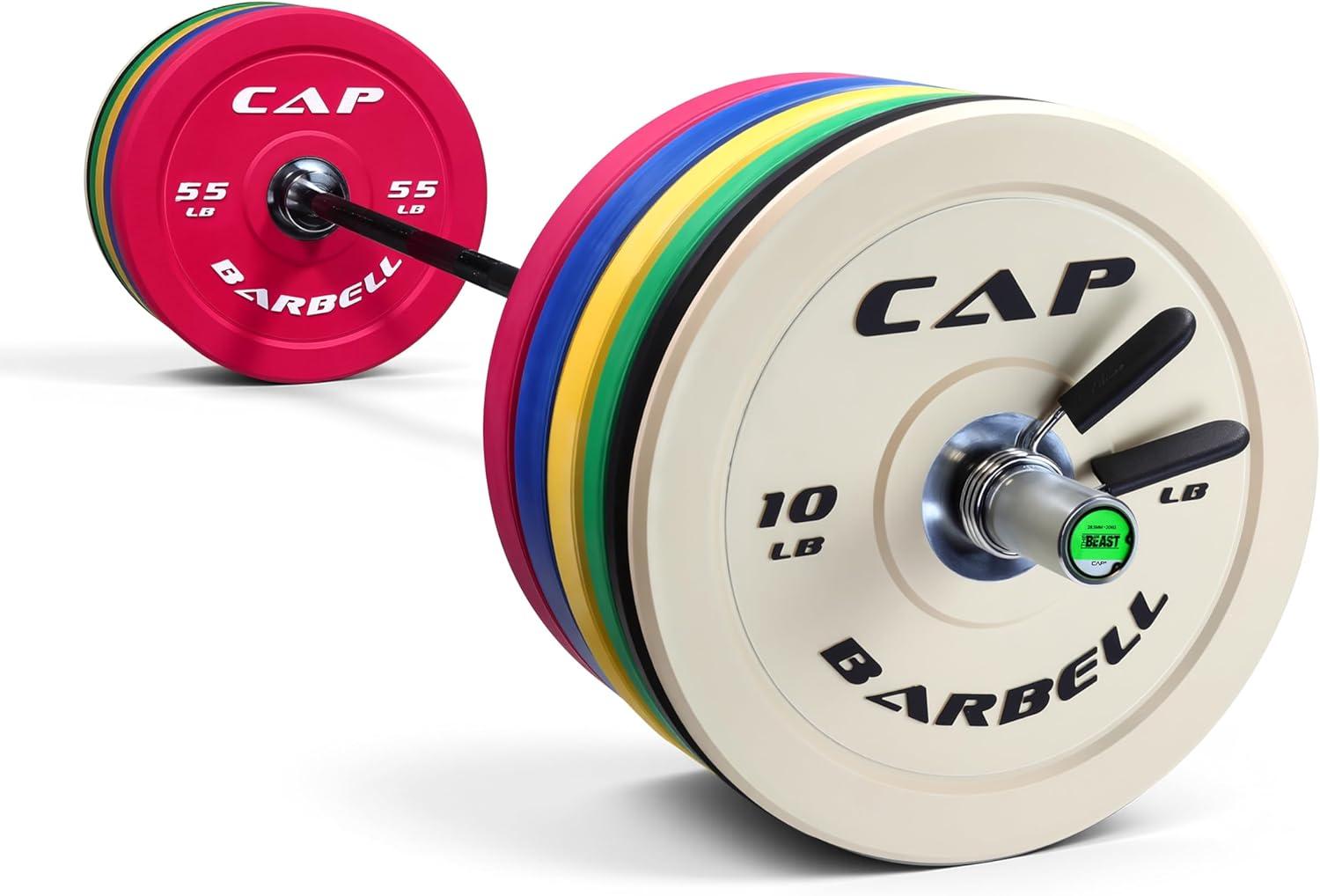 imageCAP Barbell Olympic Weight Set with 7ft Barbell ampamp Bumper Plates 160370 lbs Multiple OptionsCompetition