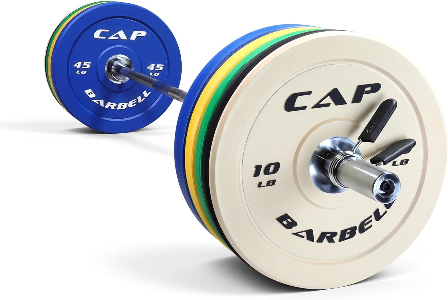 imageCAP Barbell Olympic Weight Set with 7ft Barbell ampamp Bumper Plates 160370 lbs Multiple OptionsCompetition