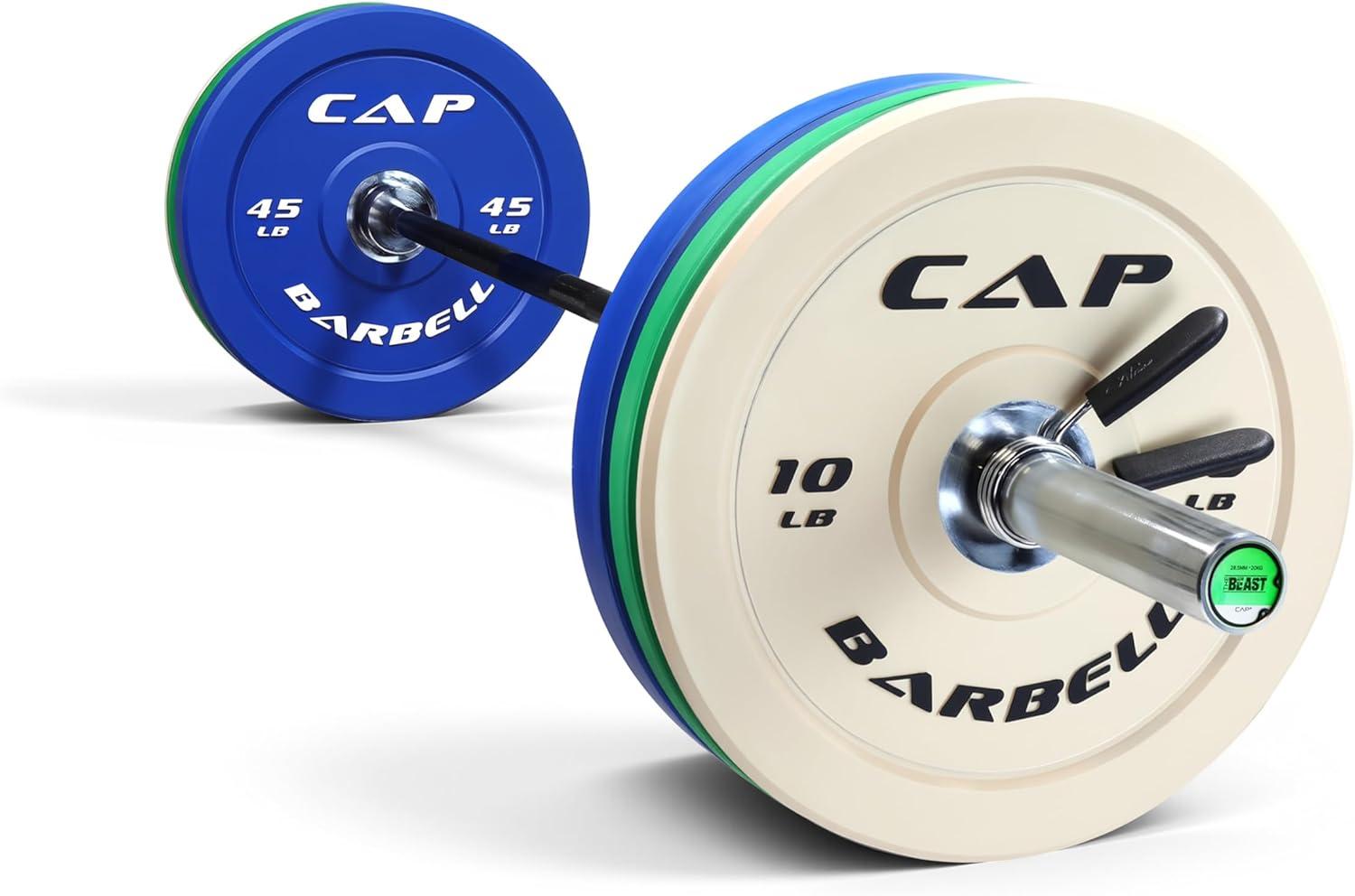 imageCAP Barbell Olympic Weight Set with 7ft Barbell ampamp Bumper Plates 160370 lbs Multiple OptionsCompetition