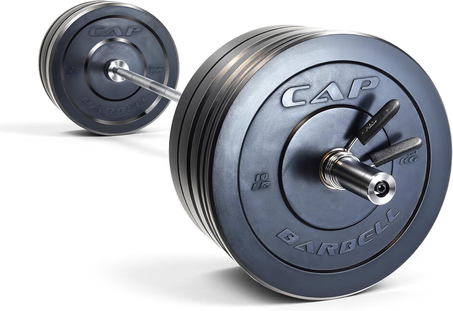 imageCAP Barbell Olympic Weight Set with 7ft Barbell ampamp Bumper Plates 160370 lbs Multiple OptionsElite