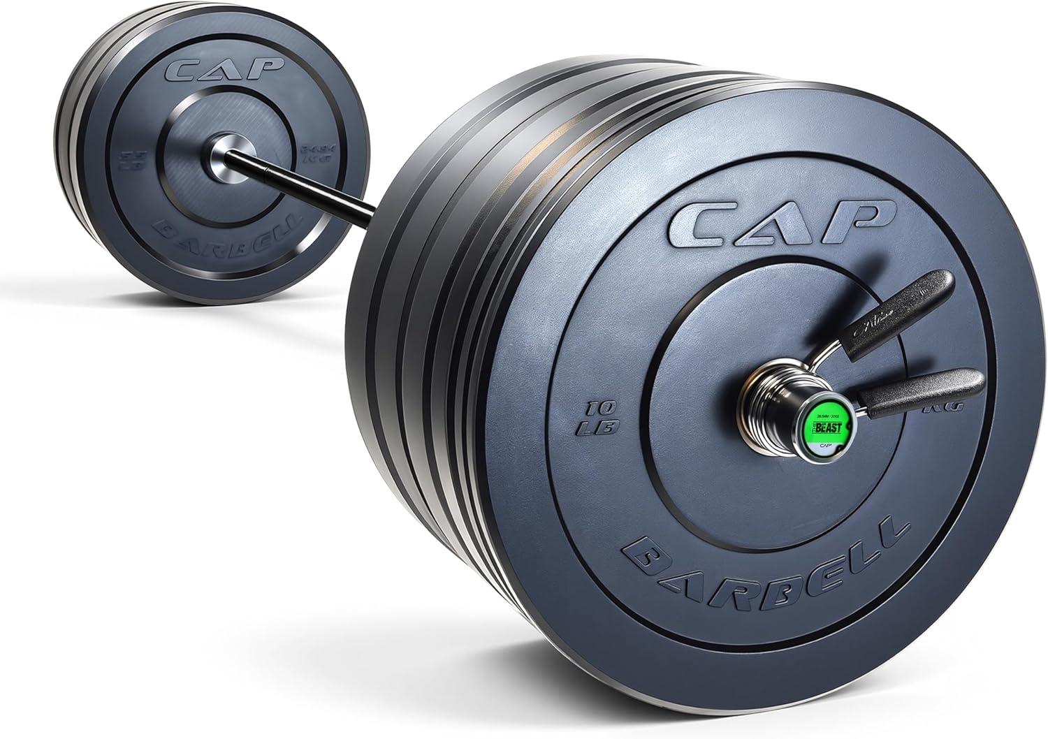 imageCAP Barbell Olympic Weight Set with 7ft Barbell ampamp Bumper Plates 160370 lbs Multiple OptionsElite
