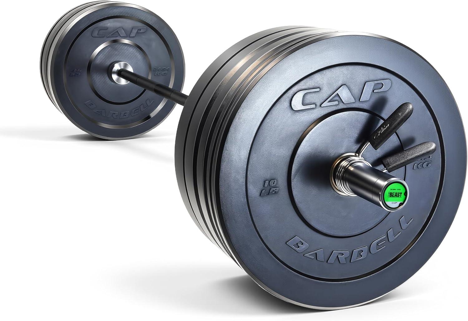 imageCAP Barbell Olympic Weight Set with 7ft Barbell ampamp Bumper Plates 160370 lbs Multiple OptionsElite