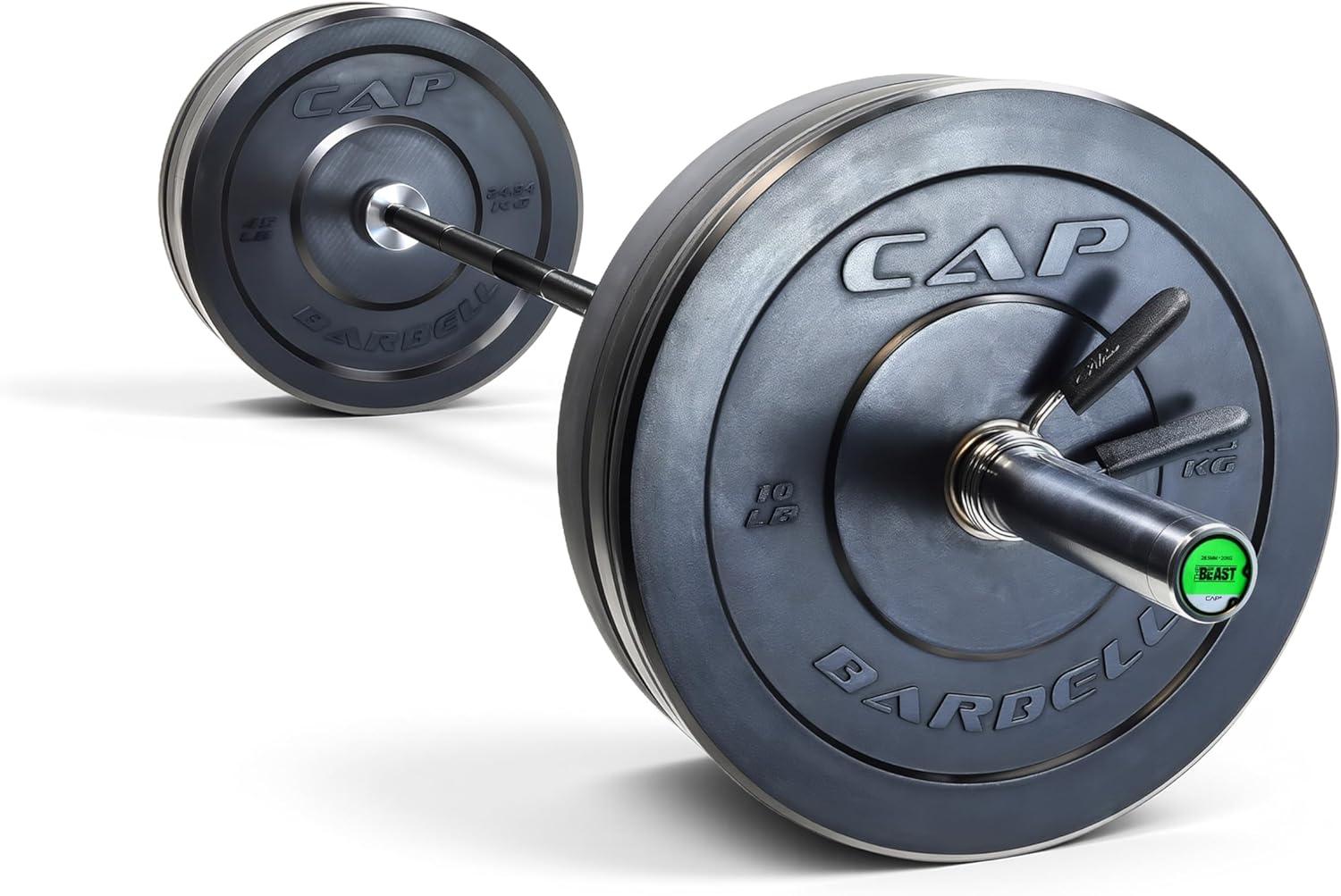 imageCAP Barbell Olympic Weight Set with 7ft Barbell ampamp Bumper Plates 160370 lbs Multiple OptionsElite
