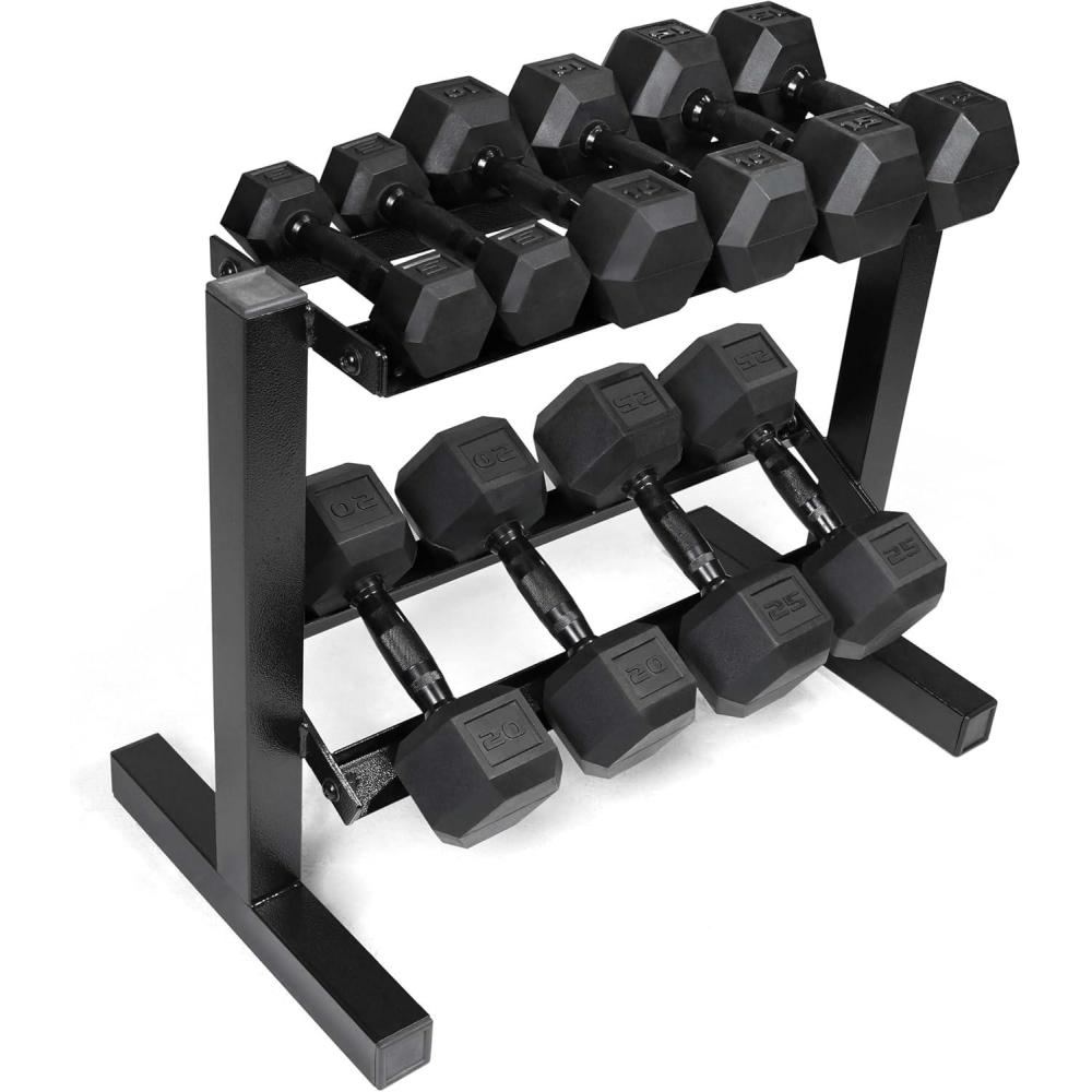 imageCAP Barbell 150 lb Dumbbell Set with 2Tier Rack  Multiple OptionsBlack