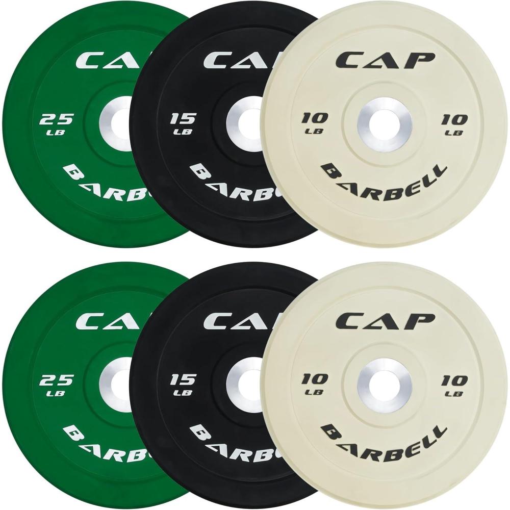 imageCAP Barbell 2Inch Olympic Bumper Plate Weight Set with 6 Post Rack 100370 lbs Multiple OptionsCOMPETITION
