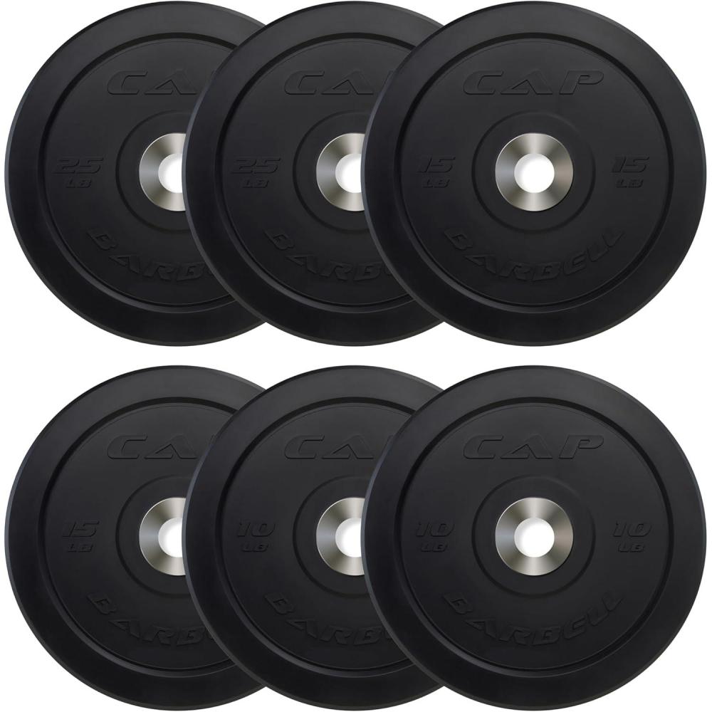 imageCAP Barbell 2Inch Olympic Bumper Plate Weight Set with 6 Post Rack 100370 lbs Multiple OptionsPRO