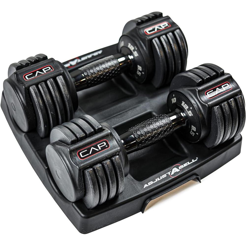 imageCAP Barbell ADJUSTABELL Adjustable Round Dumbbell Weights  Singles ampamp Pairs  125 lb 25 lb ampamp 55 lb  Multiple Handle OptionsPair